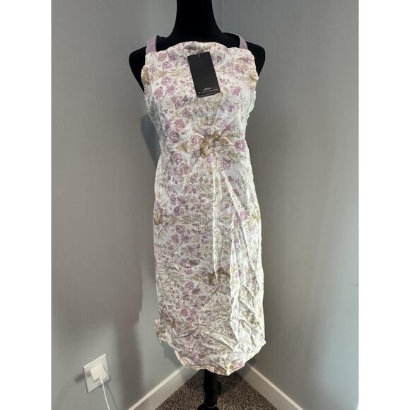 Tahari Home White Bib Apron Womens One Size Floral Cotton Farmhouse Kitchen - Picture 1 of 9